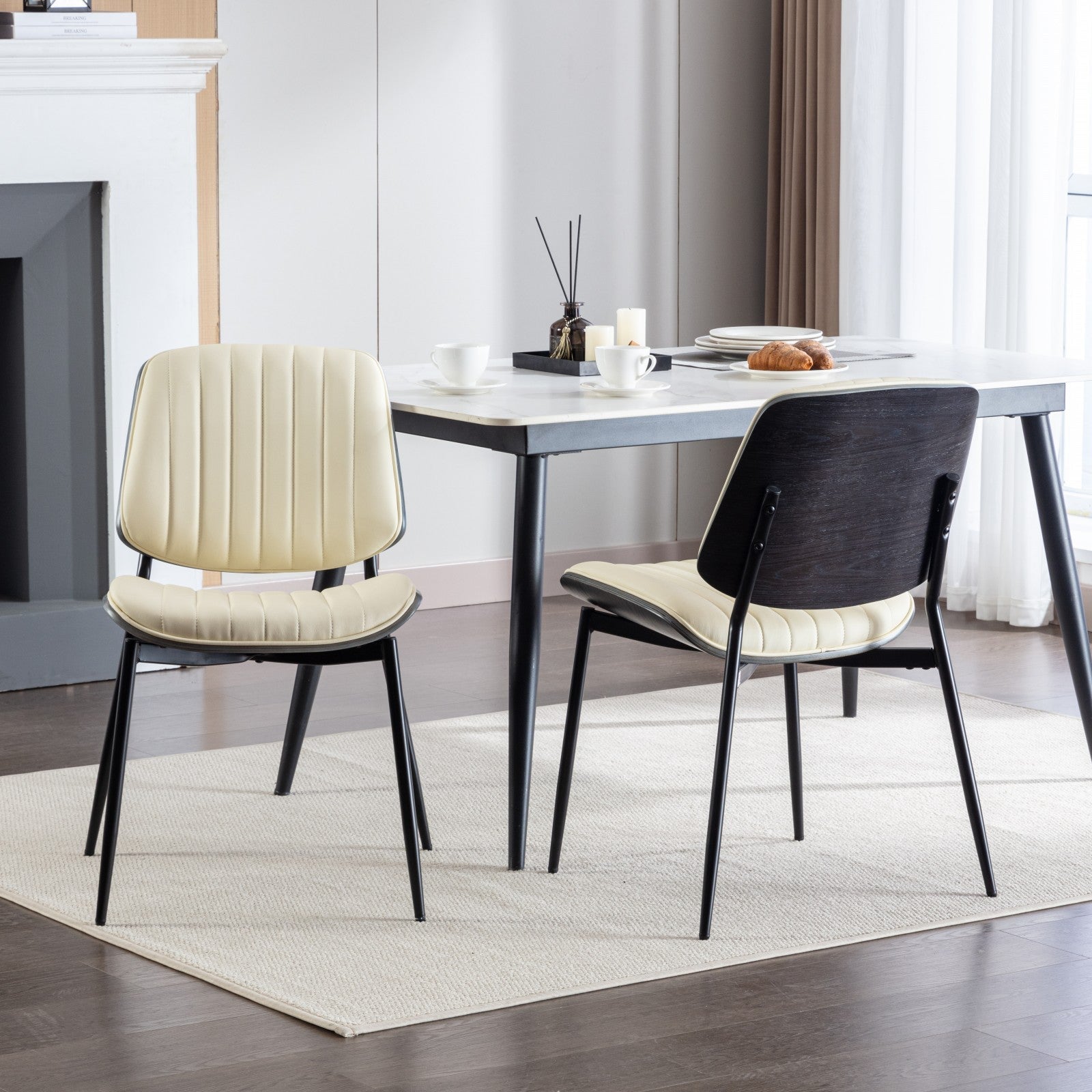 2-piece retro chair set with curved wooden backrest in white