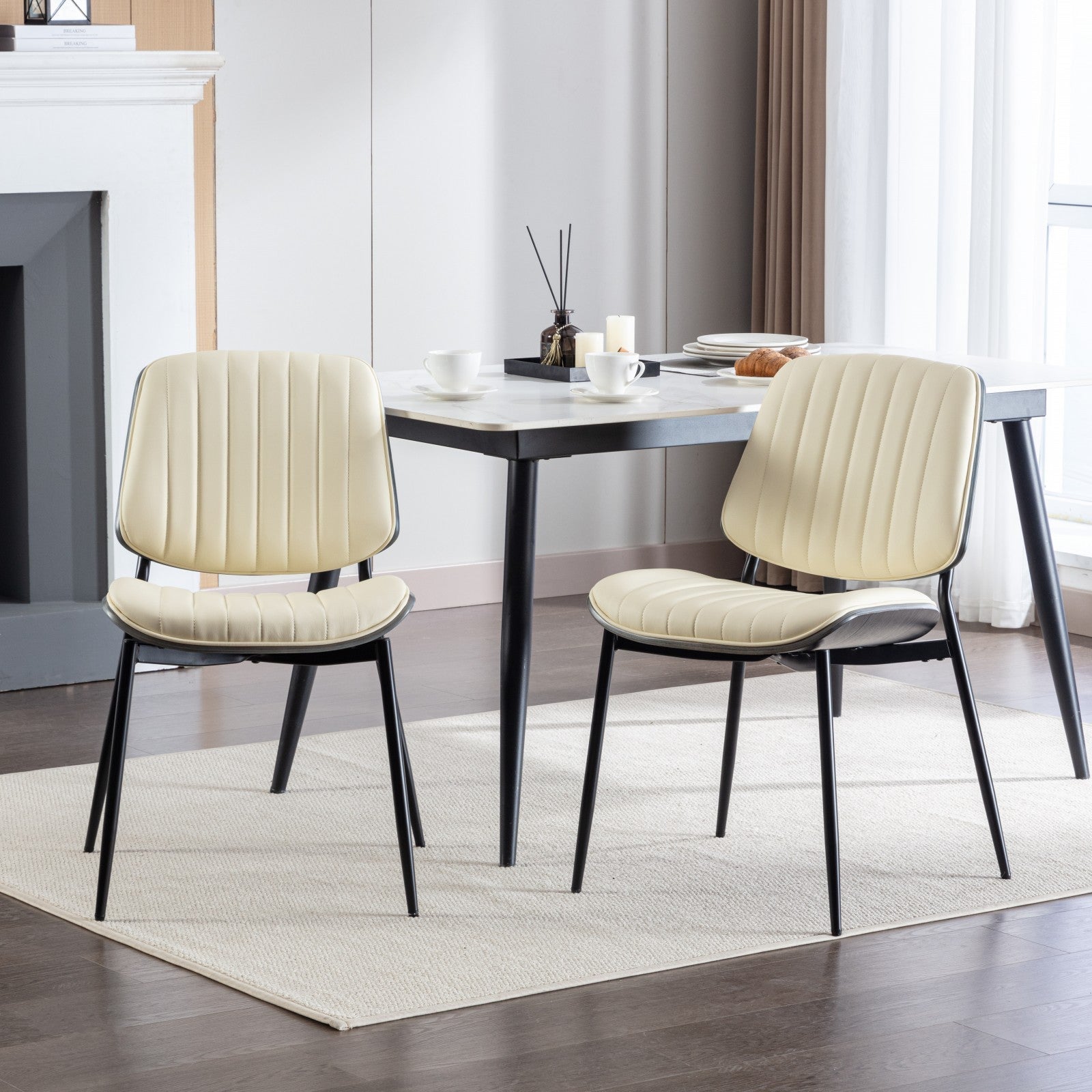2-piece retro chair set with curved wooden backrest in white