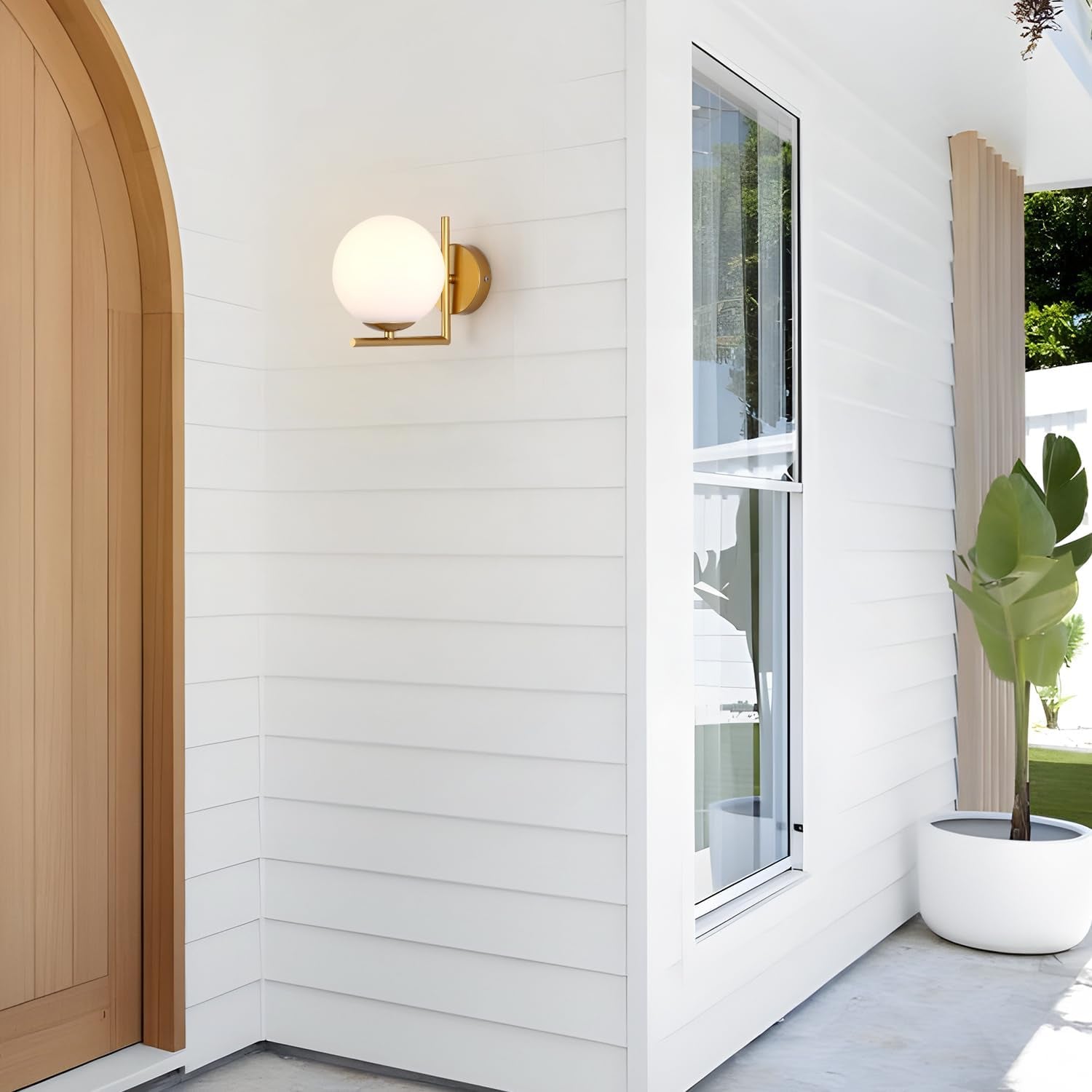 Mid Century Modern Gold Wall Sconce Lighting Brushed Brass Vanity Bathroom Wall Light Frosted White Glass Globe Wall Sconce Light Industrial Bedroom Bar Wall Lamp (Gold)