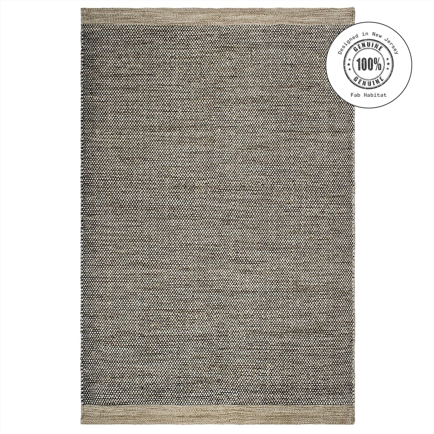 Machine Washable Area Rug - Hand Woven, Stain Resistant, Pet Friendly - Premium Recycled Polyester Yarn - Solid - Bedroom, Living/Dining Room - Kingscote - Black & Beige - 6 X 9 Ft