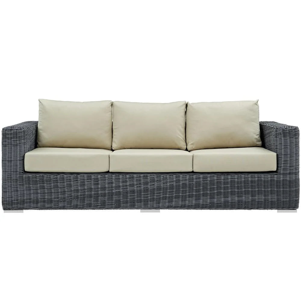 Summon Modern Aluminum and Rattan Patio Sofa in Canvas/Beige