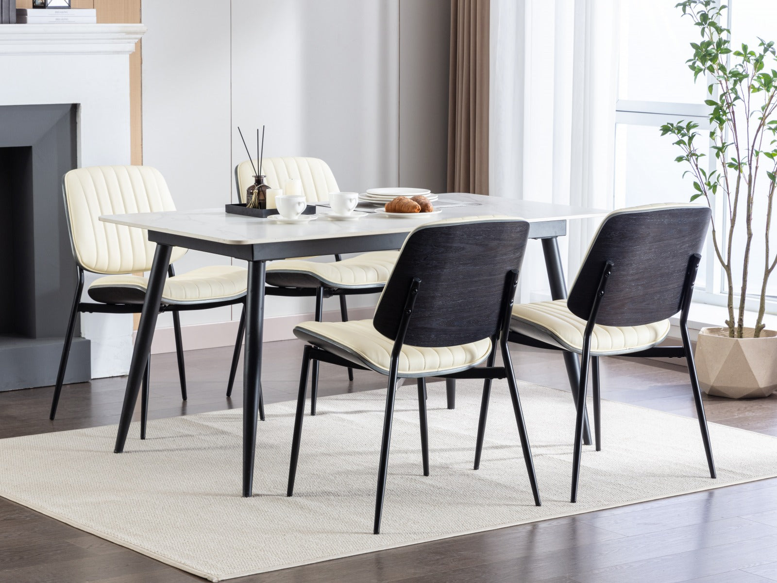 2-piece retro chair set with curved wooden backrest in white