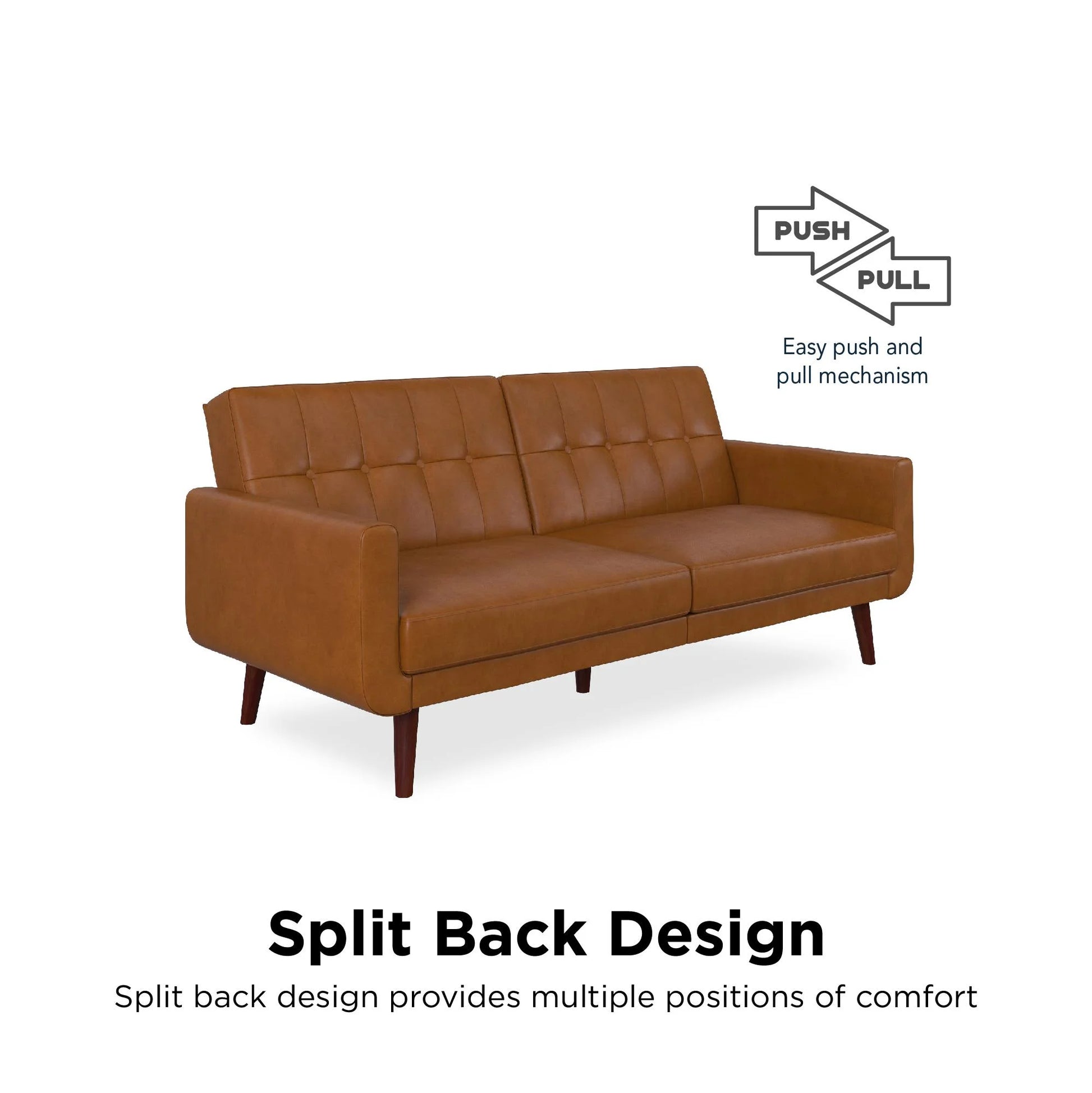Nola Modern Futon, Camel Faux Leather