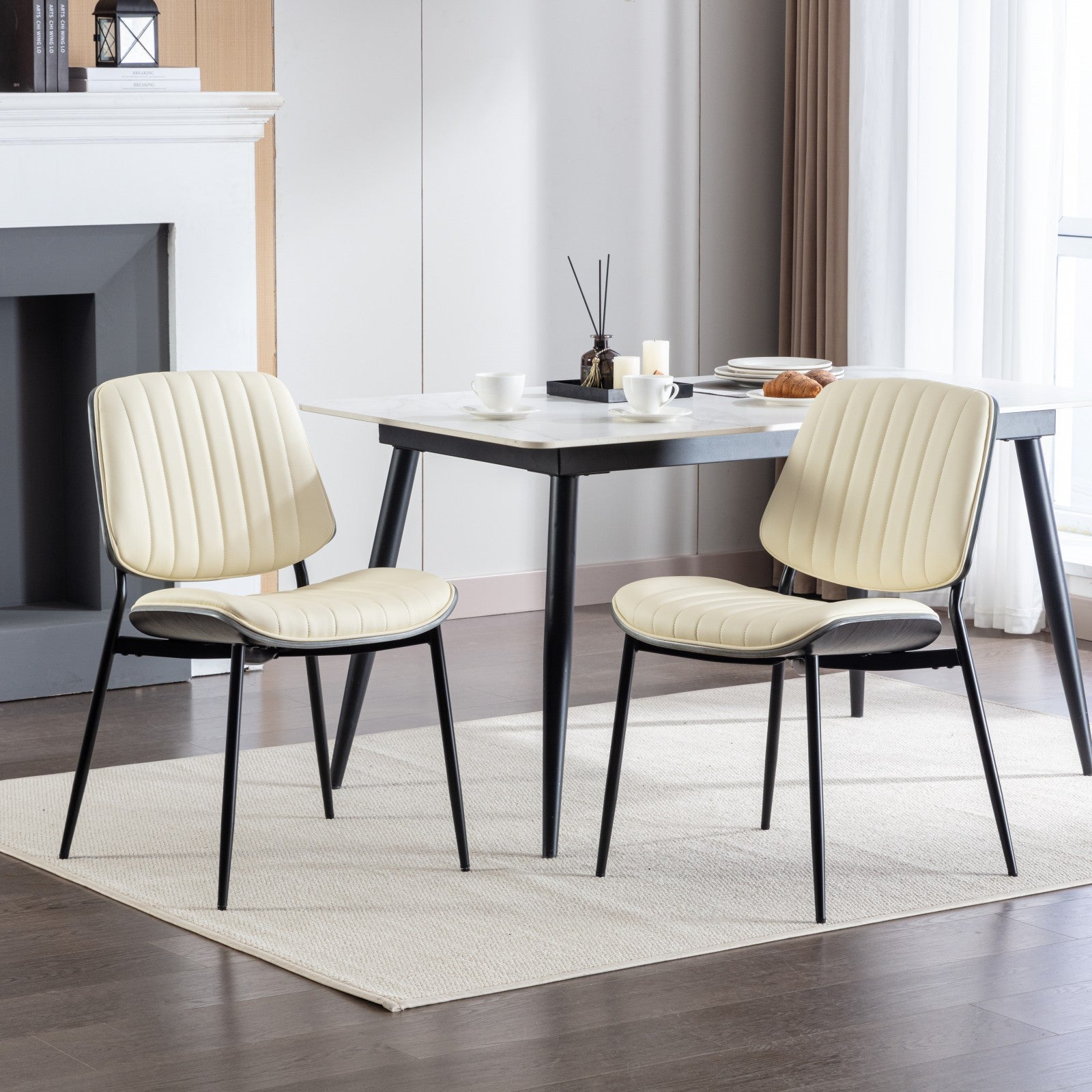 2-piece retro chair set with curved wooden backrest in white