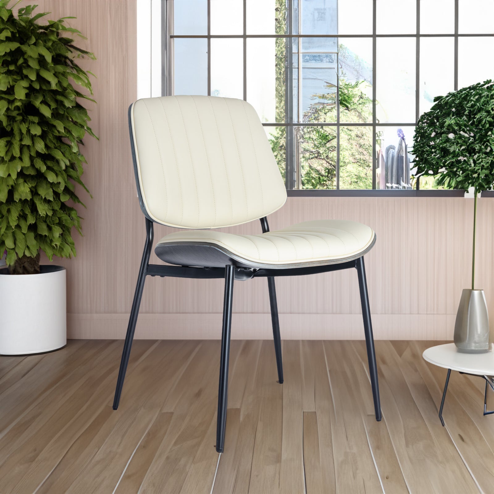 2-piece retro chair set with curved wooden backrest in white