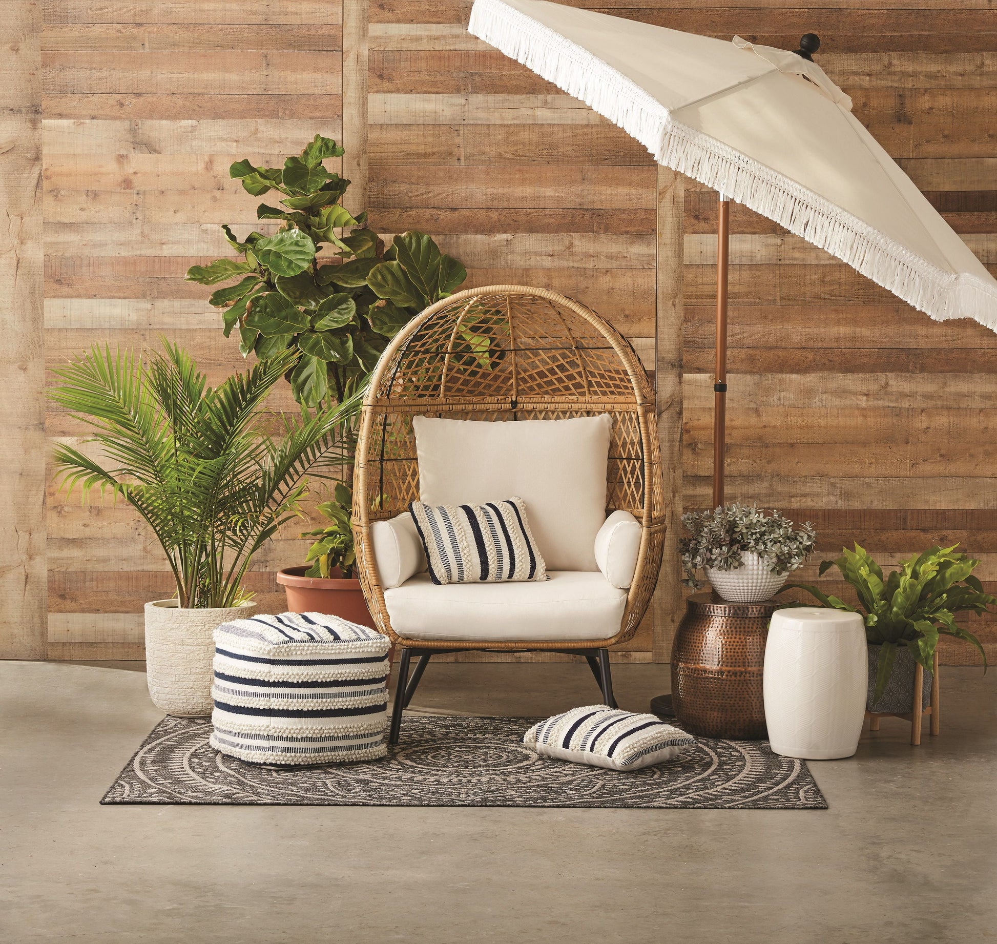 Ventura Boho Stationary Outdoor Wicker Egg Chair