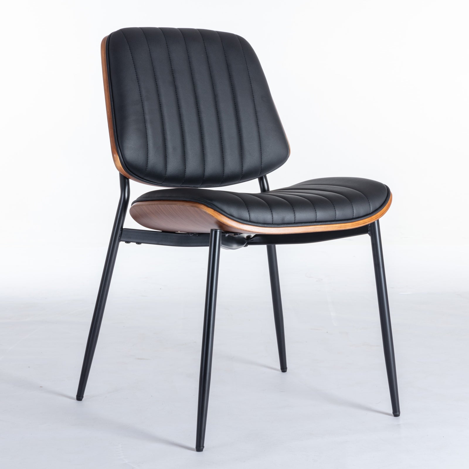 2-piece retro linen chair set with curved wooden backrest, in Black