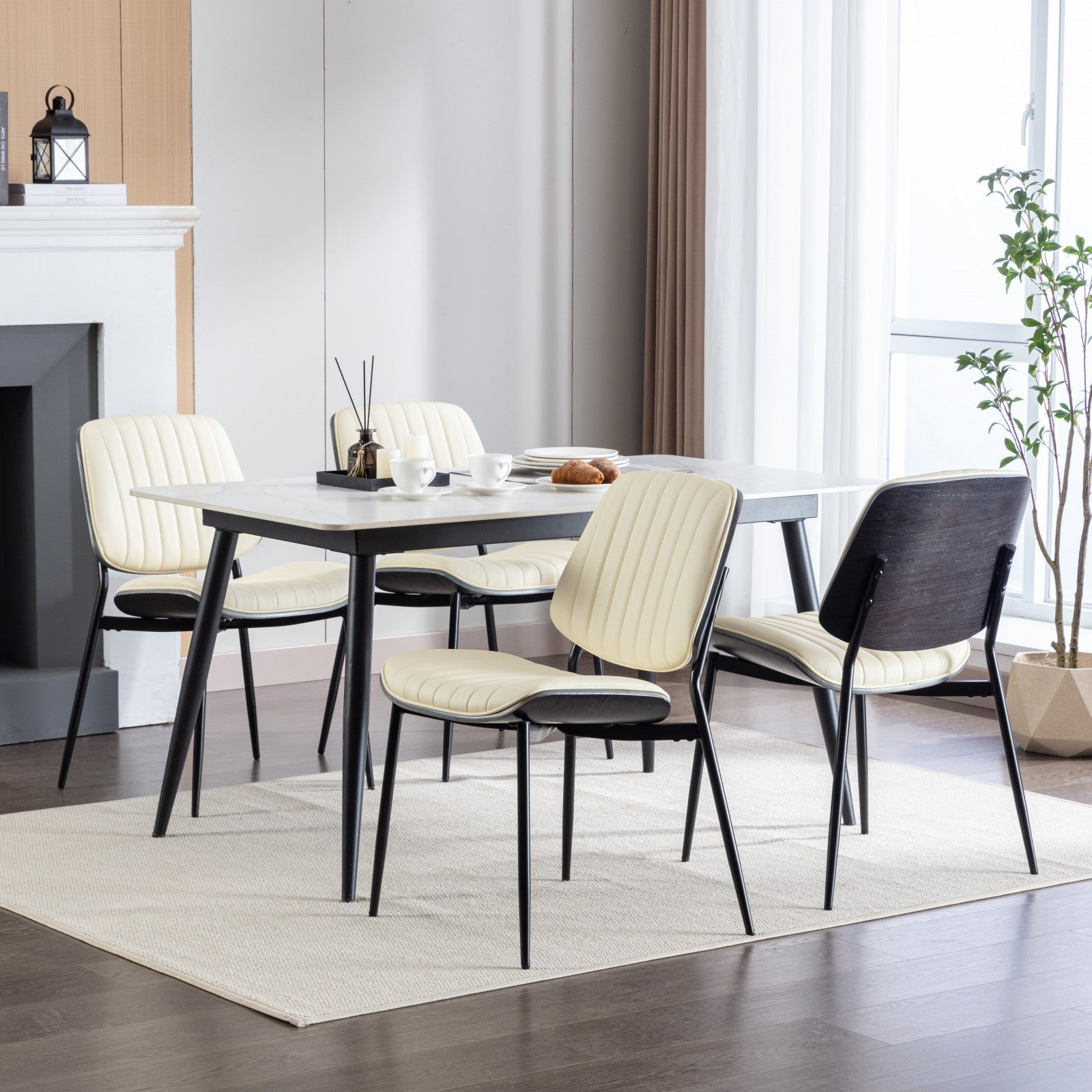 2-piece retro chair set with curved wooden backrest in white