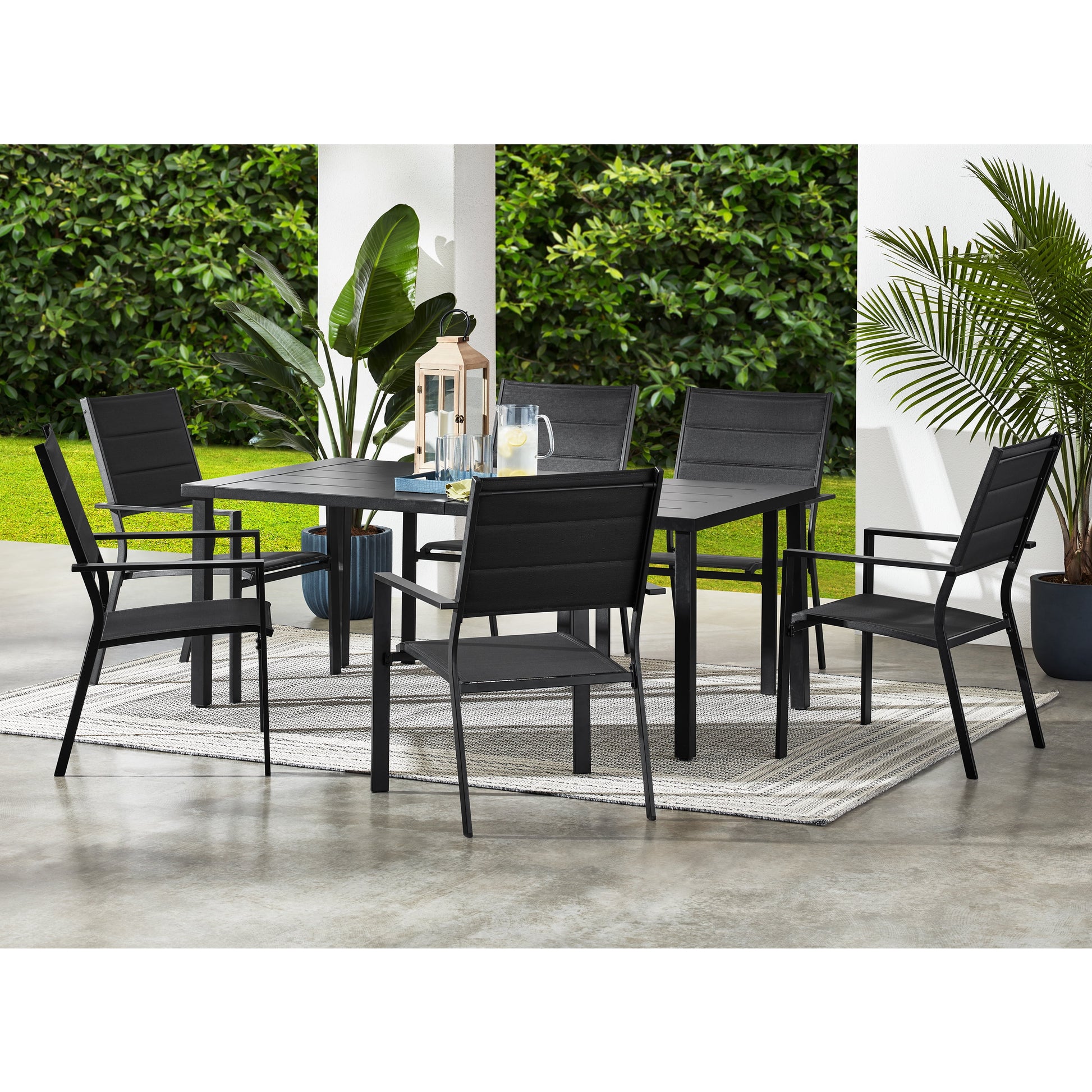 Dashwood 7-Piece Steel Outdoor Dining Set, Black