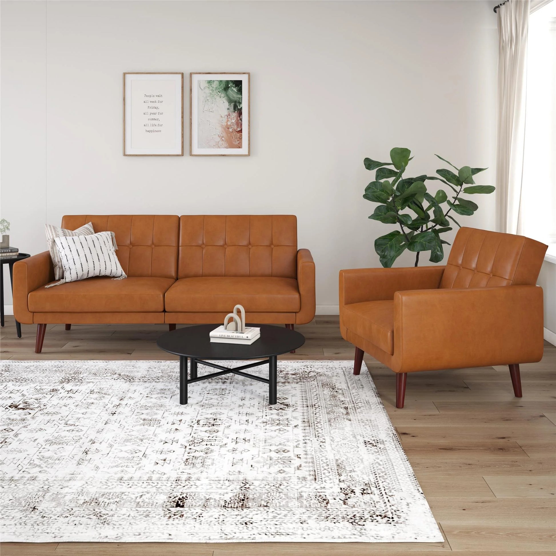 Nola Modern Futon, Camel Faux Leather