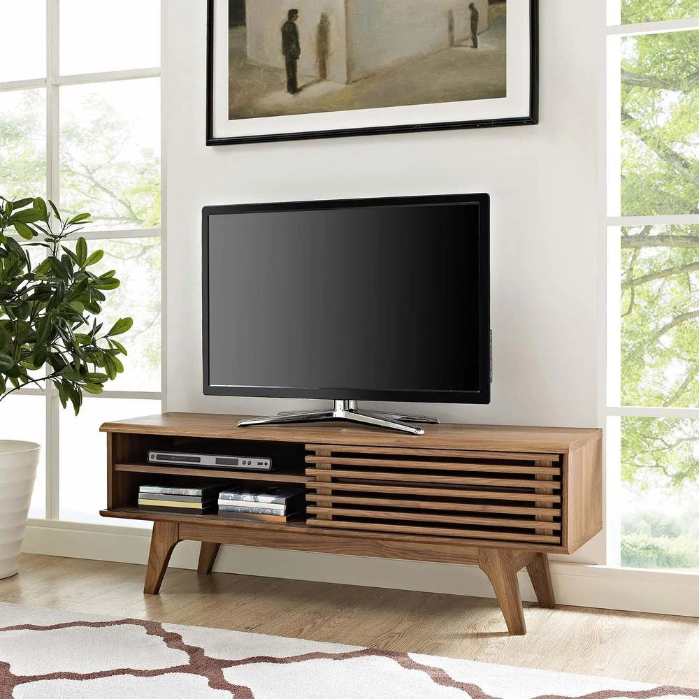 Render 48" Modern Style Particleboard Wood TV Stand in Walnut