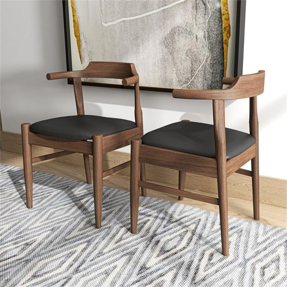 Buford Mid-Century Modern Faux Leather Dining Chair in Black (Set of 2)