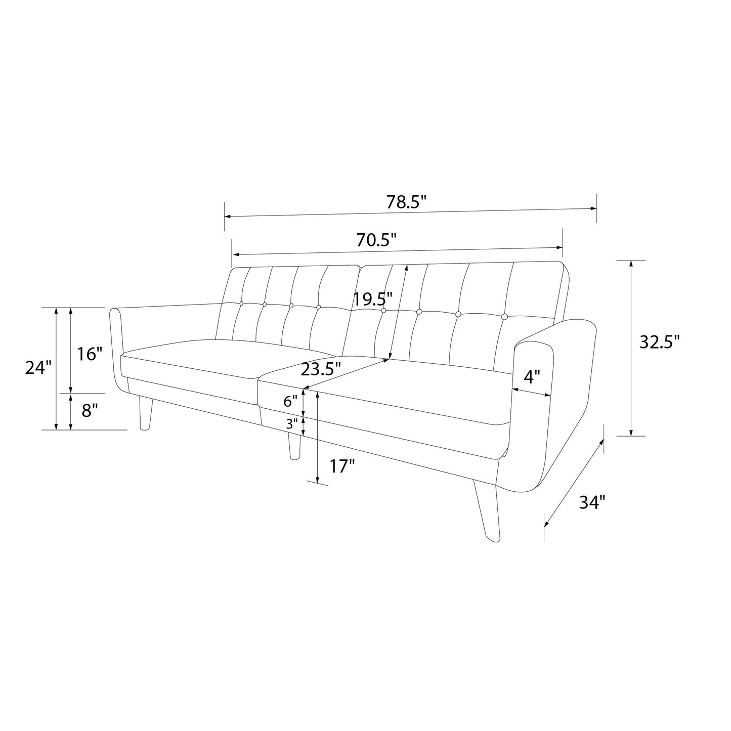 Nola Modern Futon, Camel Faux Leather