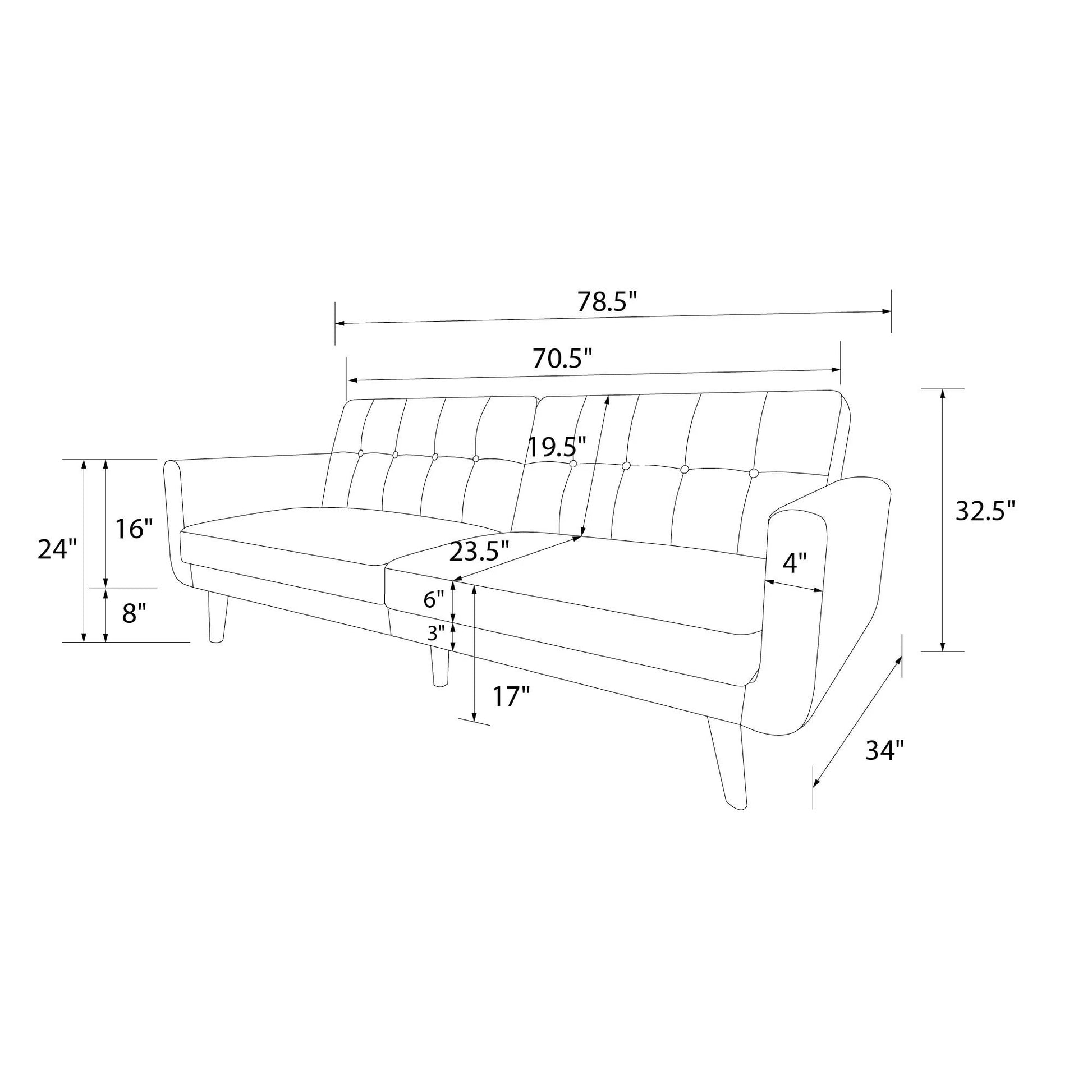 Nola Modern Futon, Camel Faux Leather