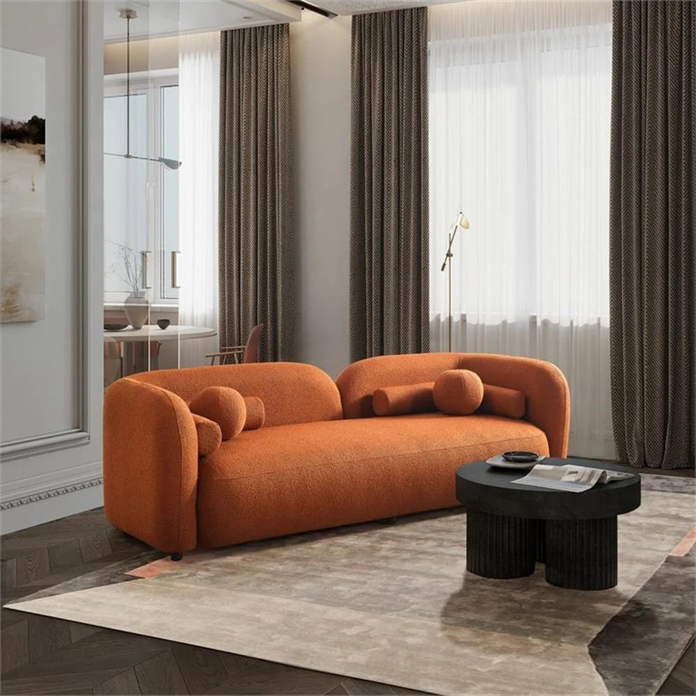 Bodur Japandi Style Luxury Modern Orange Boucle Fabric Curvy Arm Couch