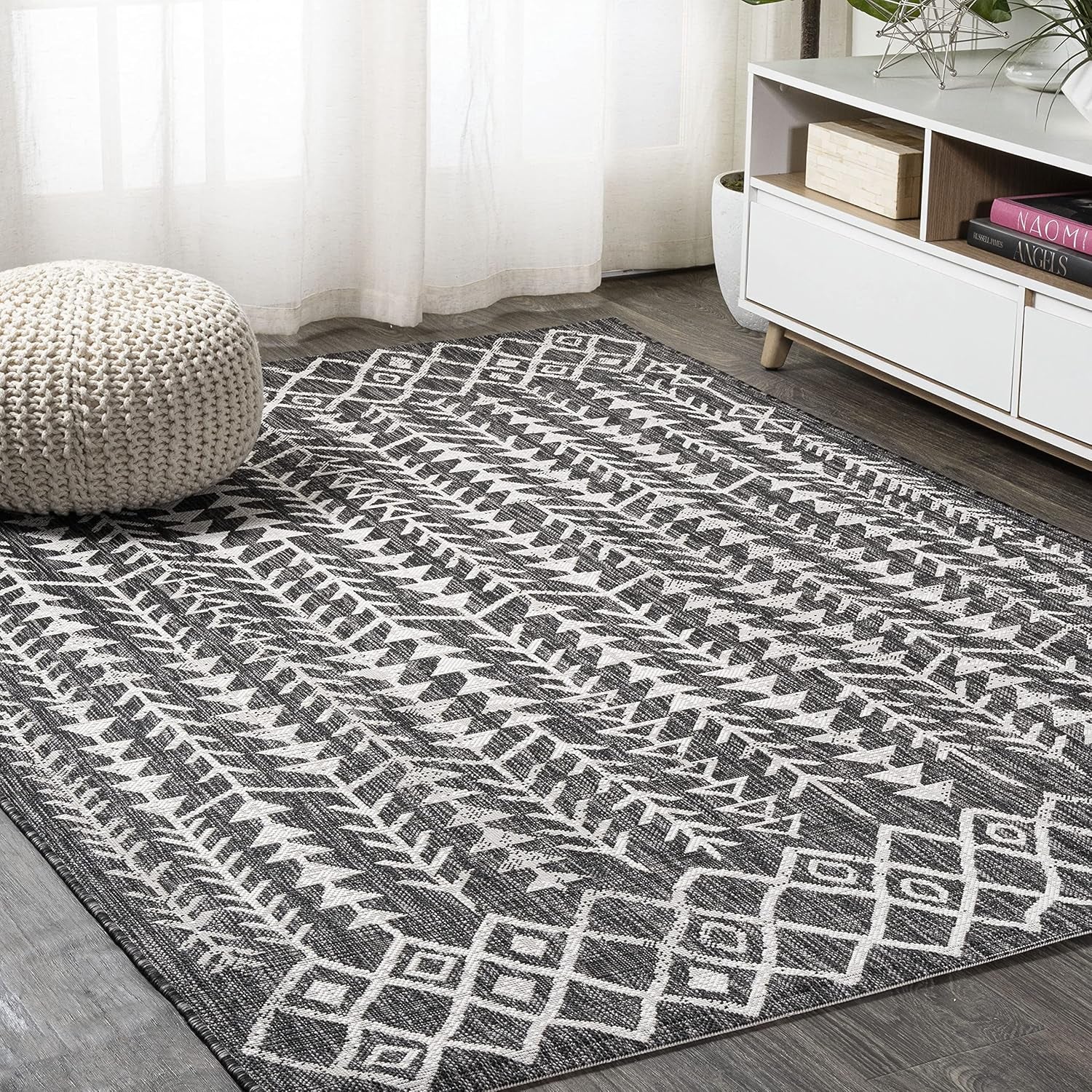 SMB132E-4 Tokay Bohemian Geometric Indoor Outdoor Area Rug Bohemian Contemporary Easy Cleaning Bedroom Kitchen Backyard Patio Non Shedding, 4 X 6, Black/Ivory