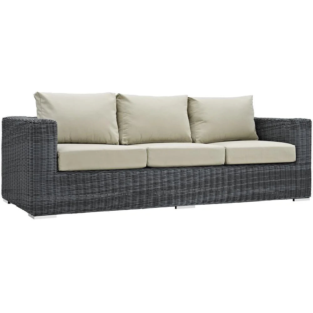 Summon Modern Aluminum and Rattan Patio Sofa in Canvas/Beige