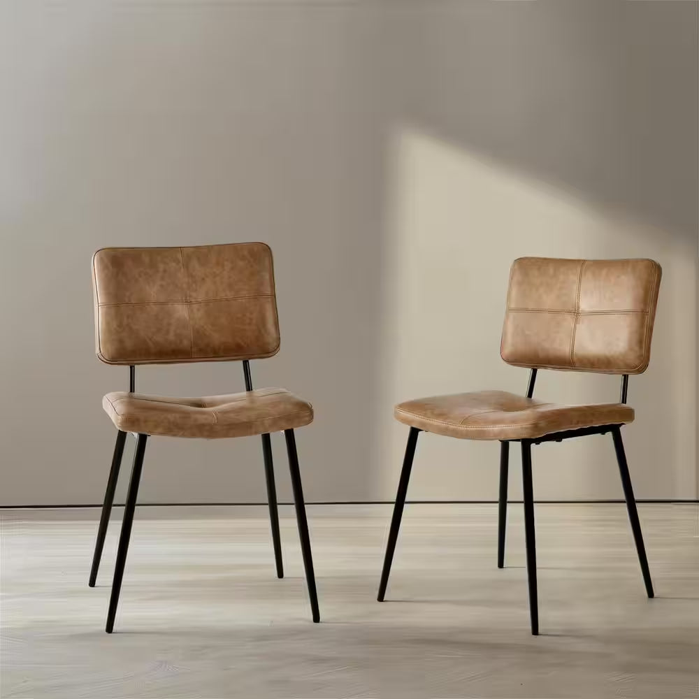 Blackburn Mid-Century Modern Cognac Faux Leather Upholstered Dining Chairs (Set of 2)