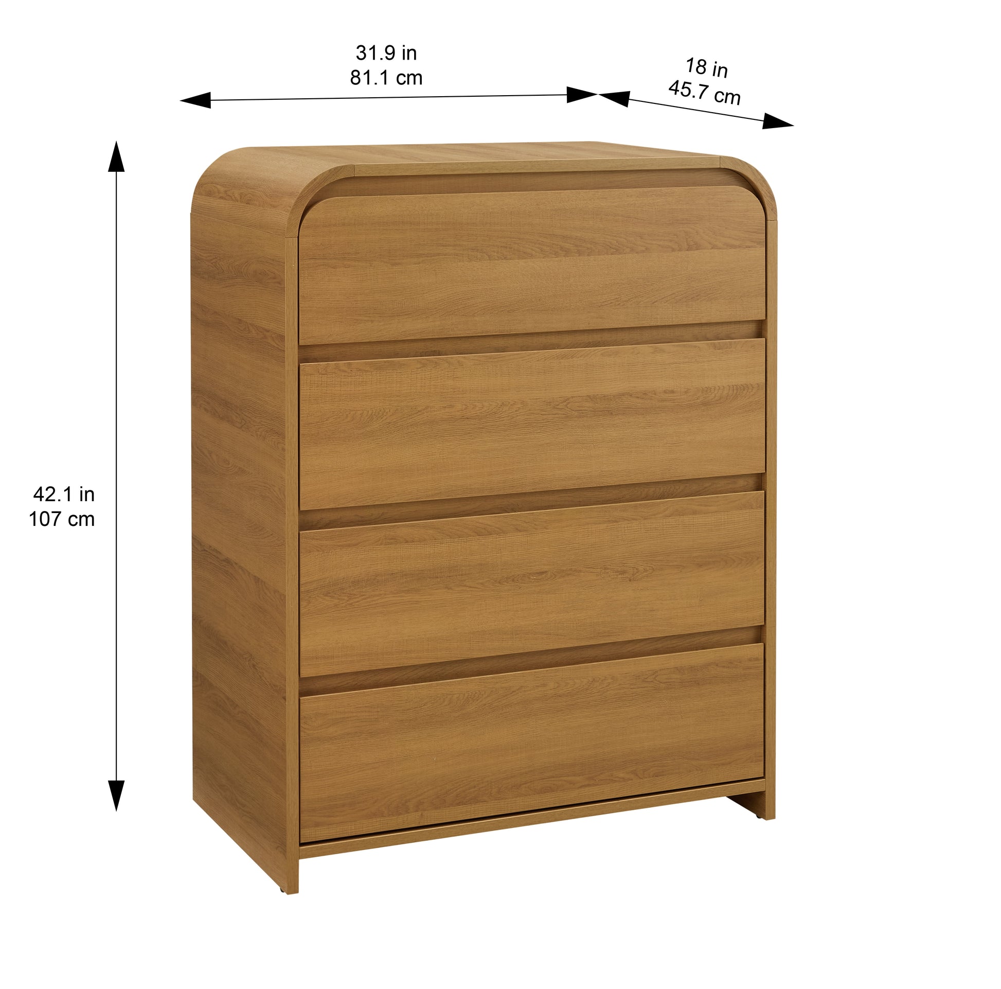 Juliet 4 Drawer Dresser, Light Honey Finish