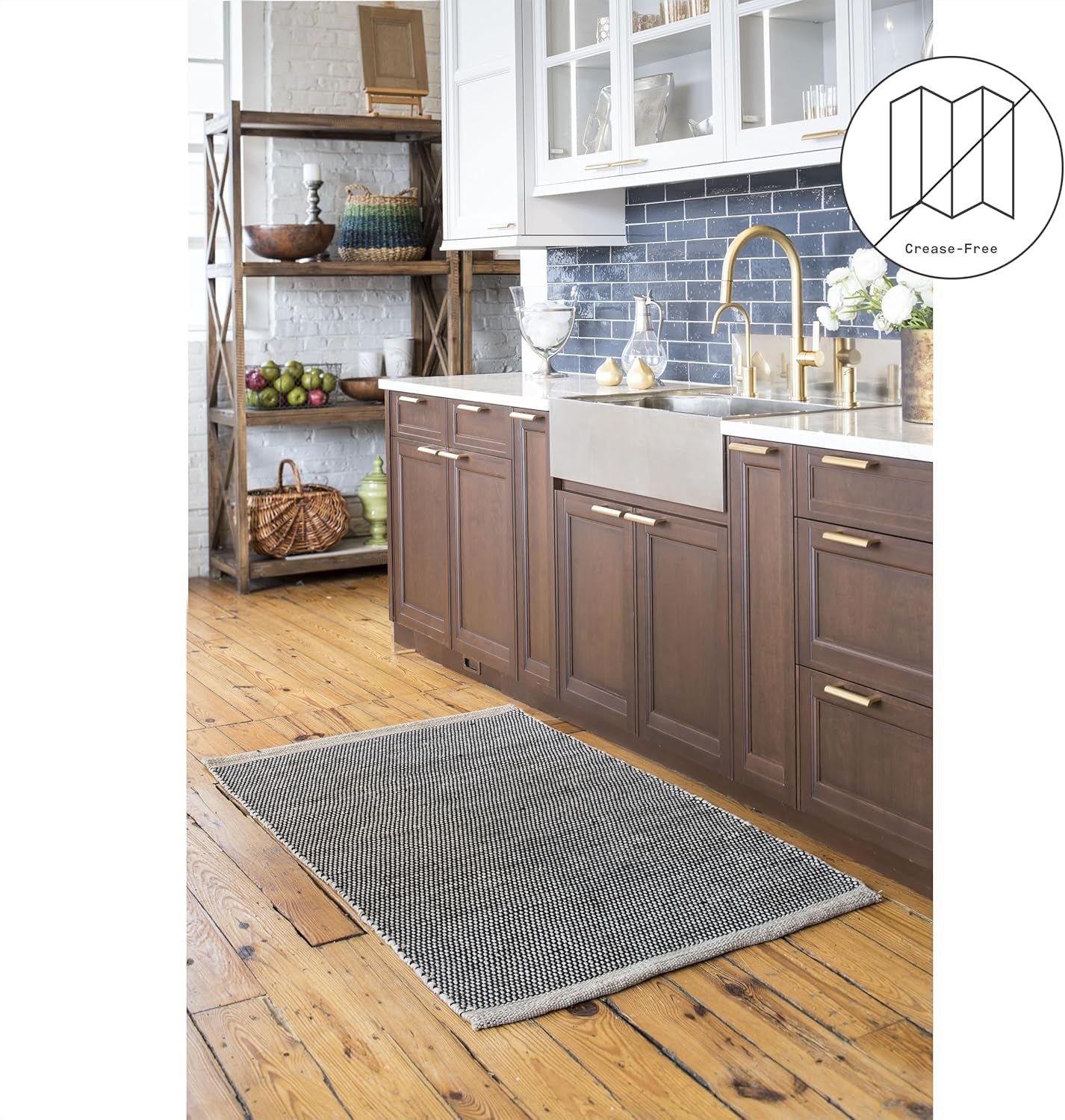 Machine Washable Area Rug - Hand Woven, Stain Resistant, Pet Friendly - Premium Recycled Polyester Yarn - Solid - Bedroom, Living/Dining Room - Kingscote - Black & Beige - 6 X 9 Ft