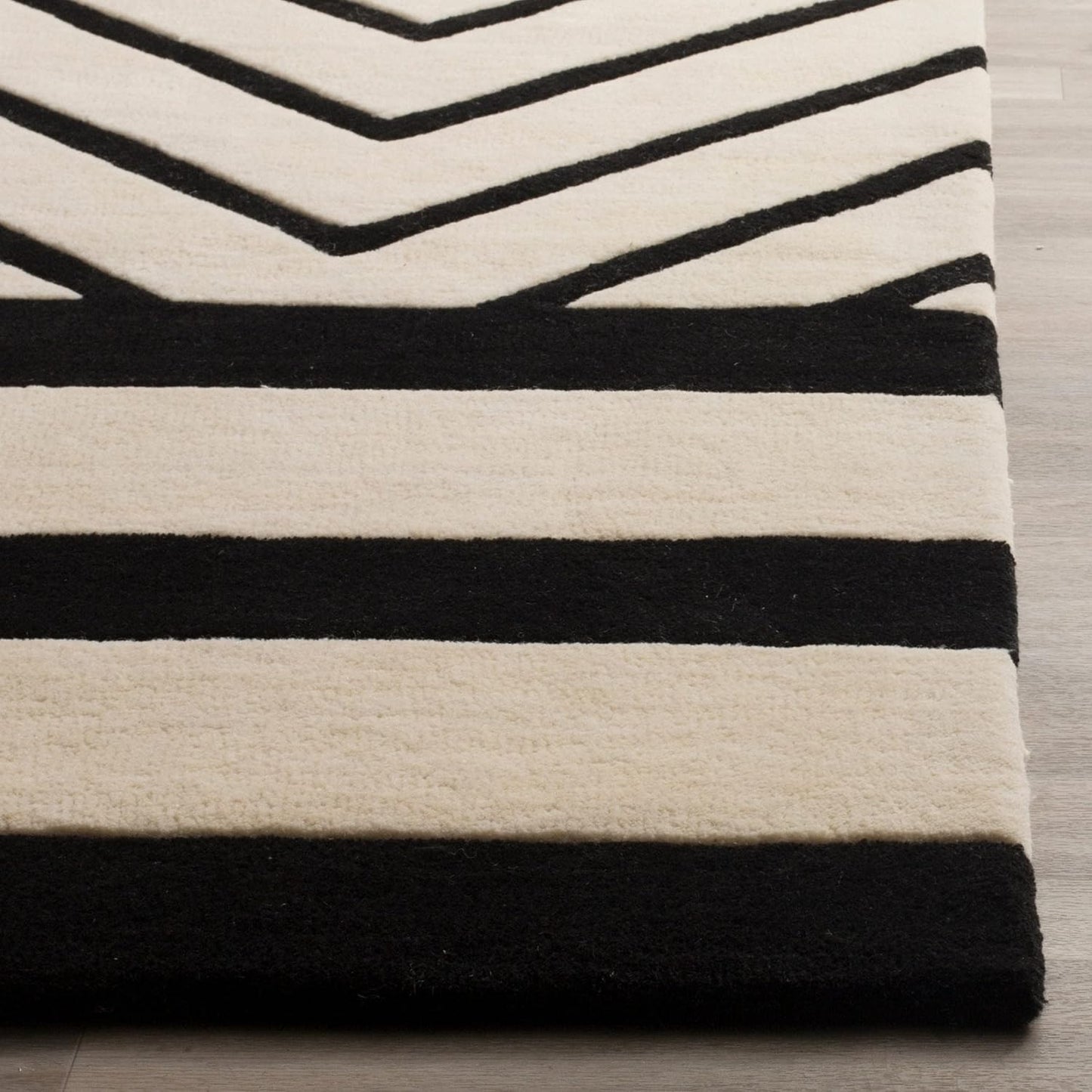 Fifth Avenue Collection 3' X 5' Ivory/Black FTV122A Handmade Mid-Century Modern Abstract Wool Area Rug