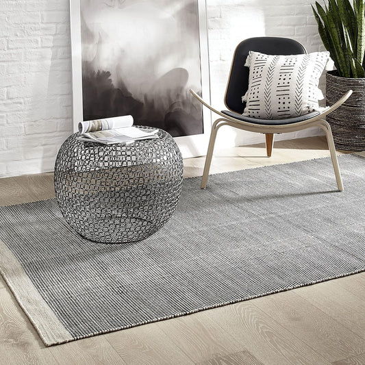 Machine Washable Area Rug - Hand Woven, Stain Resistant, Pet Friendly - Premium Recycled Polyester Yarn - Solid - Bedroom, Living/Dining Room - Kingscote - Black & Beige - 6 X 9 Ft