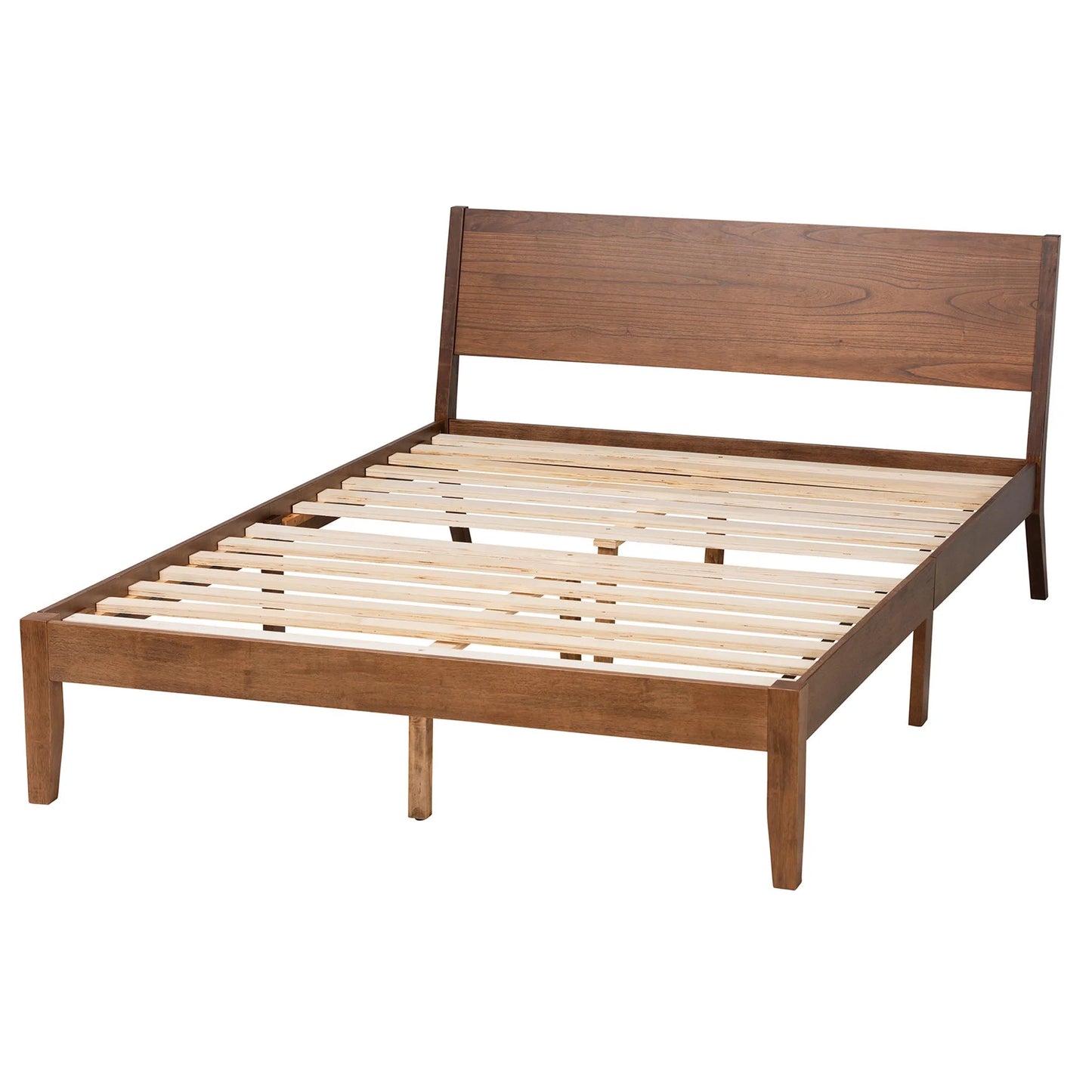 Salvatore Mid-Century Modern Walnut Brown Finished Wood King Size Platform Bed