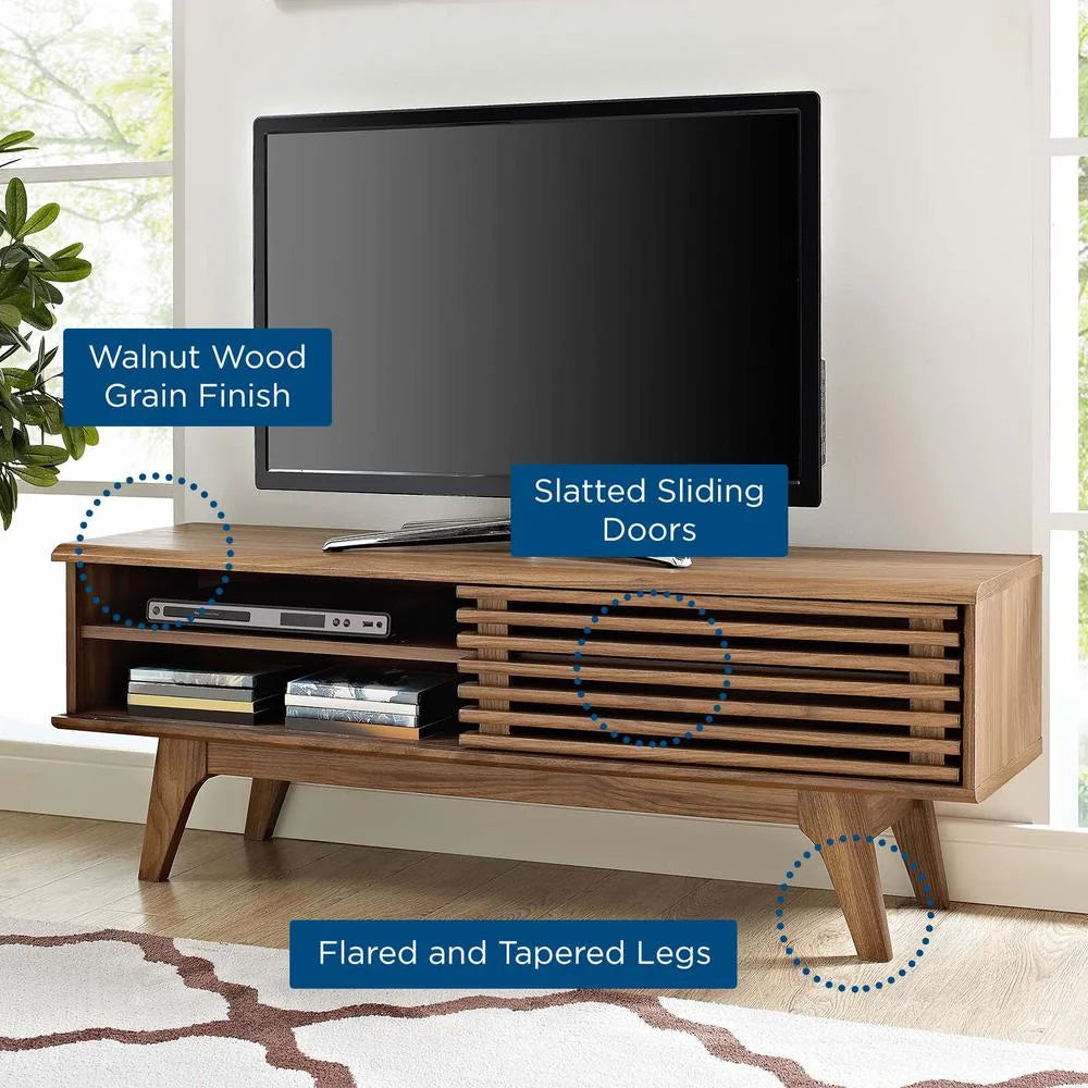 Render 48" Modern Style Particleboard Wood TV Stand in Walnut