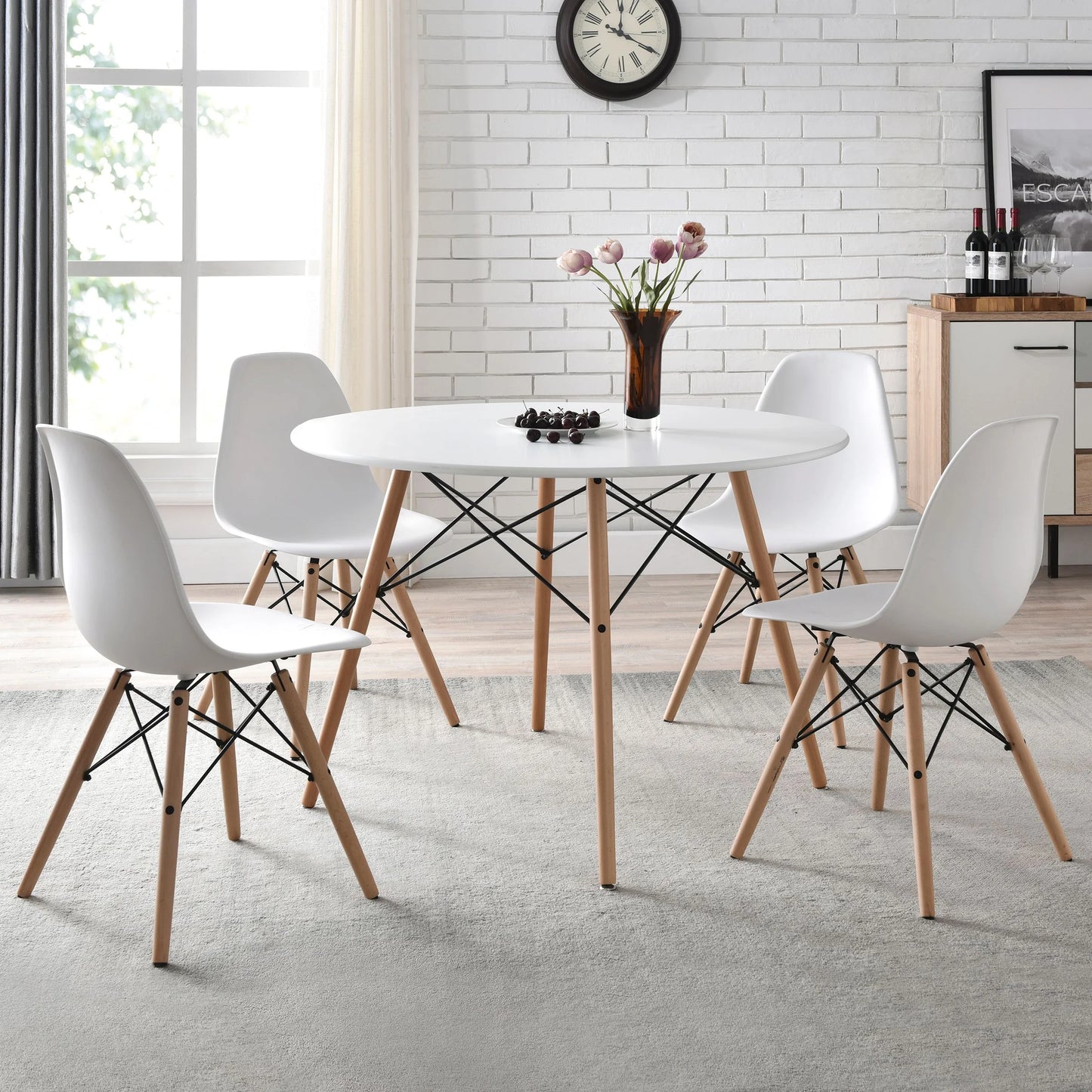 5-Piece round Mid-Century Modern Dining Set