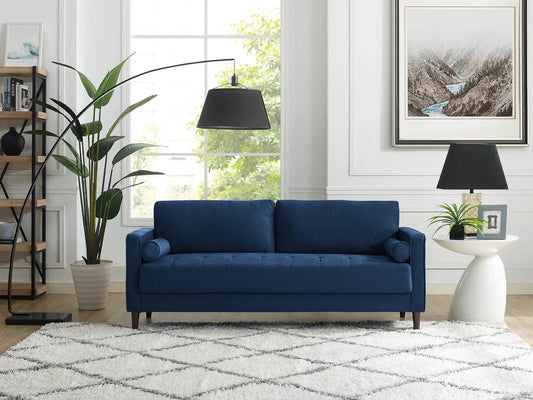 Lorelei Mid-Century Modern Cushion Back Upholstered Sofa, Navy