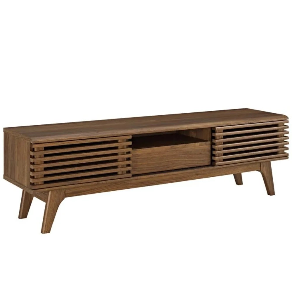 Render 59" Modern Style Particleboard Wood TV Stand in Walnut