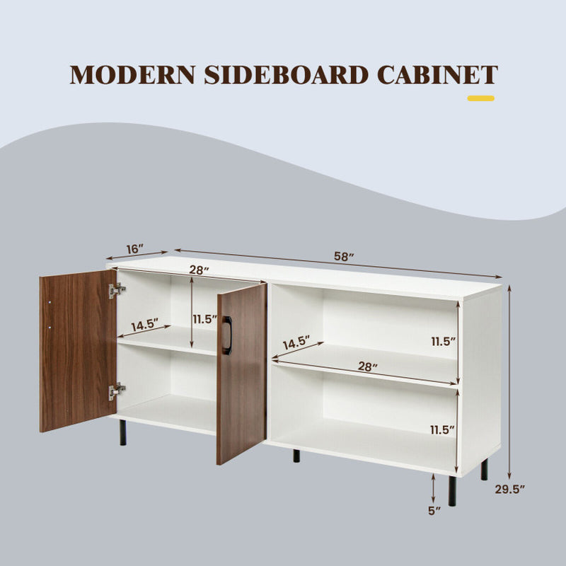 Modern Buffet Sideboard with 2 Doors and Open Compartments