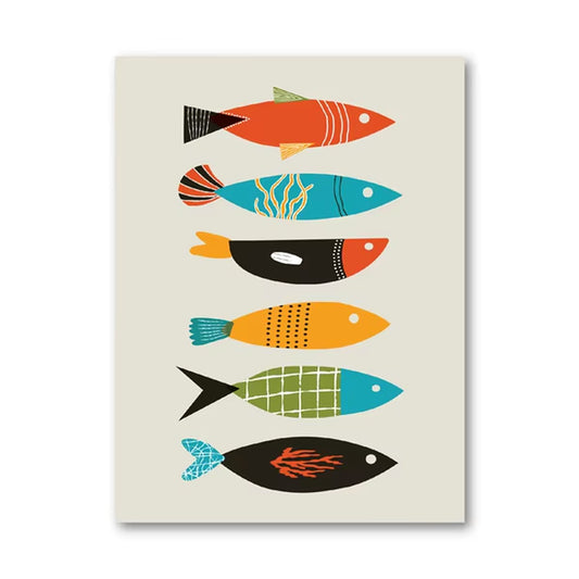 Mid Century Modern Abstract Canvas Prints Fish Poster Wall Art Decor, Mid Century Fish Art Painting Picture Home Room Wall Decor