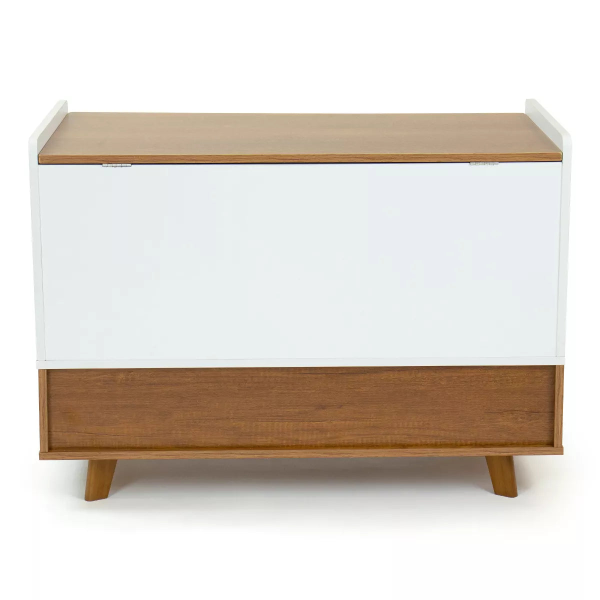 Morgan Mid-Century Kids' Toy Chest with Soft Close Lid and Storage Shelf Wood/White - Humble Crew