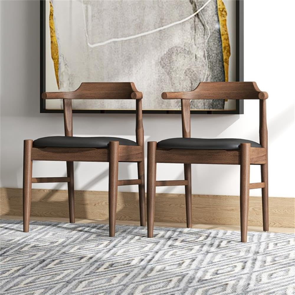 Buford Mid-Century Modern Faux Leather Dining Chair in Black (Set of 2)