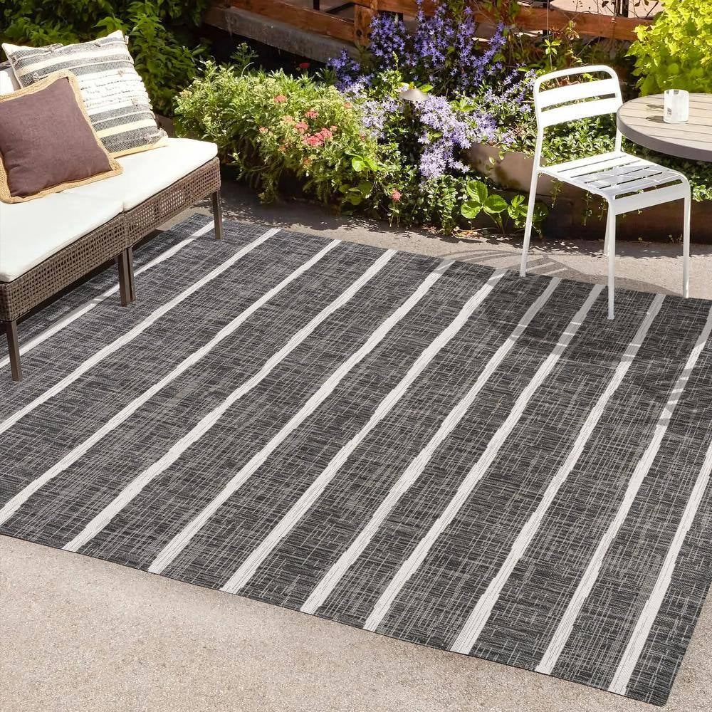 Colonia Berber Stripe Black/Ivory 8 Ft. X 10 Ft. Indoor/Outdoor Area Rug