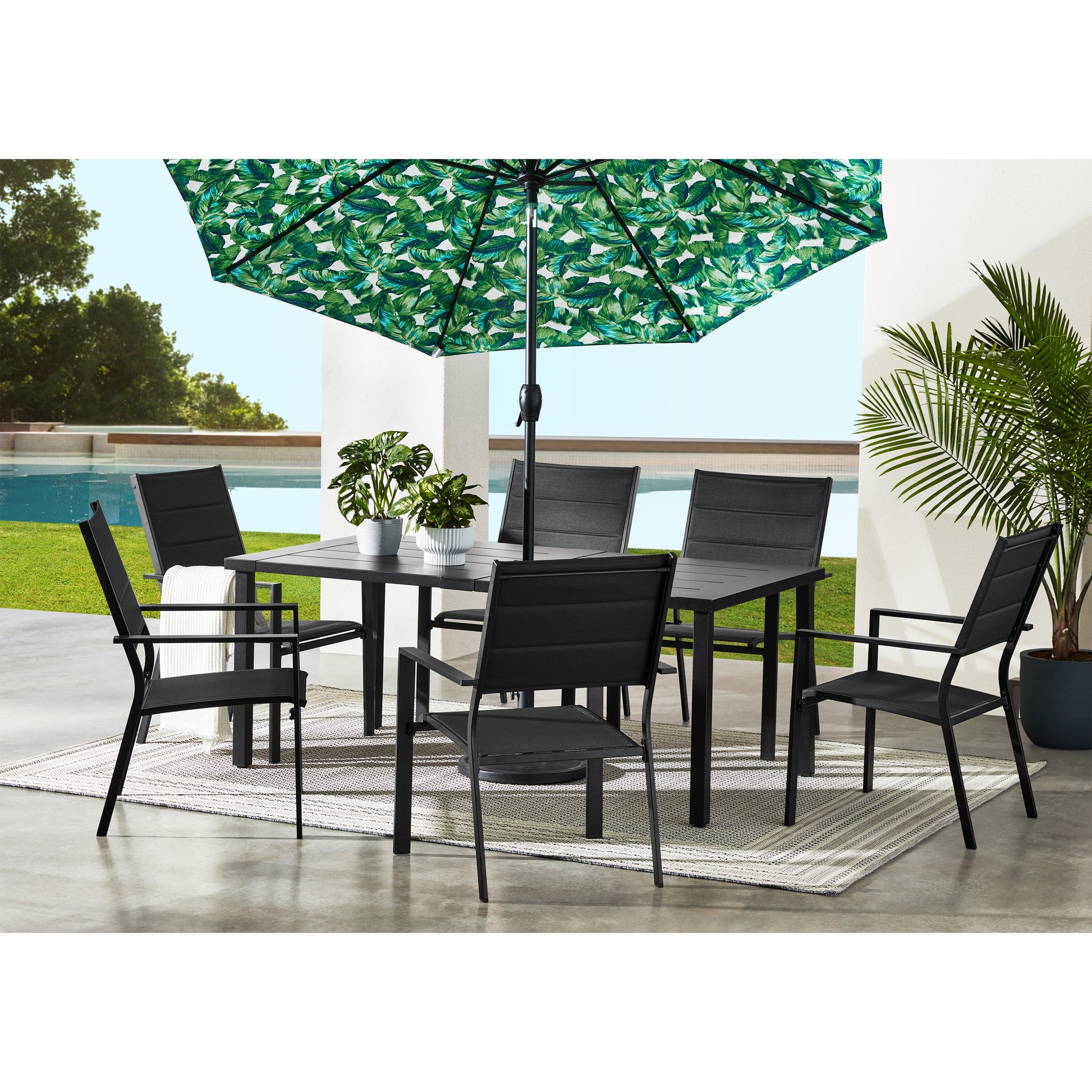 Dashwood 7-Piece Steel Outdoor Dining Set, Black