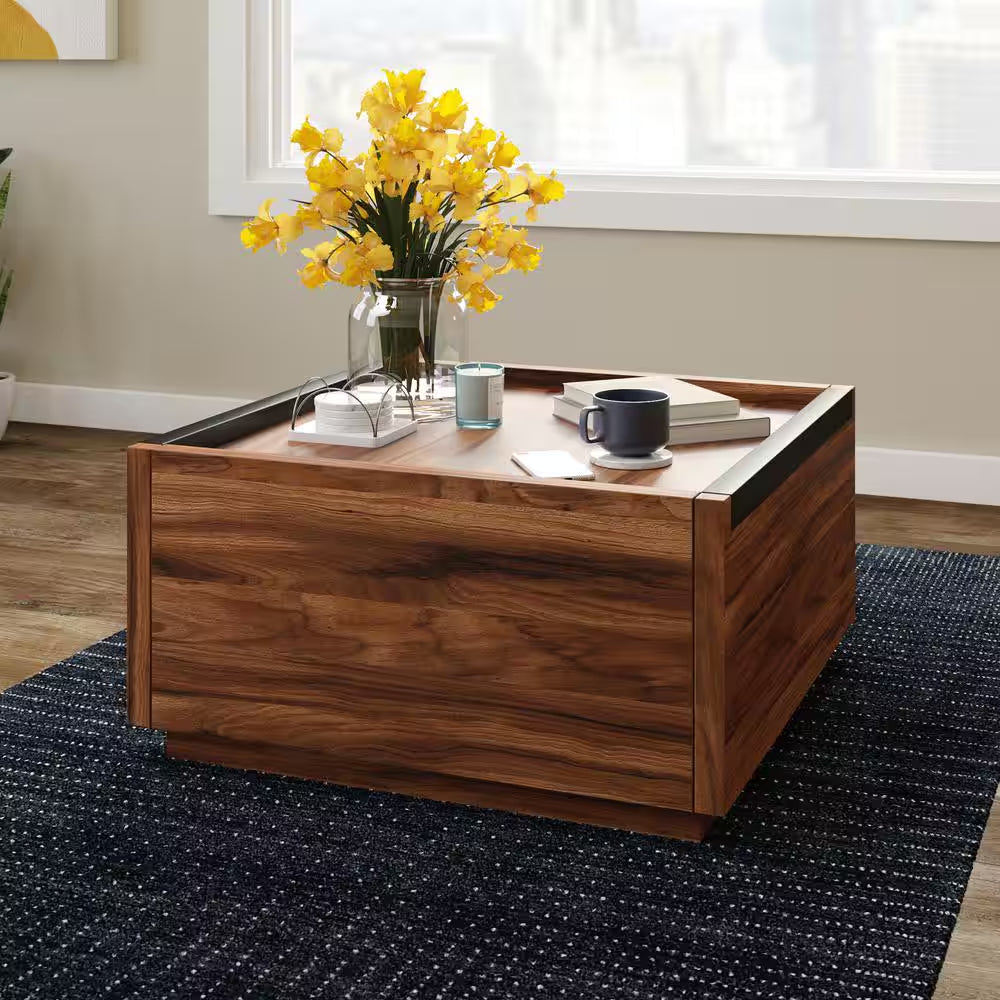 Manhattan Gate 31 In. Blaze Acacia Square Composite Wood Top Coffee Table with Storage