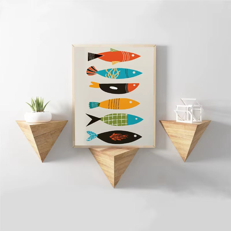 Mid Century Modern Abstract Canvas Prints Fish Poster Wall Art Decor, Mid Century Fish Art Painting Picture Home Room Wall Decor