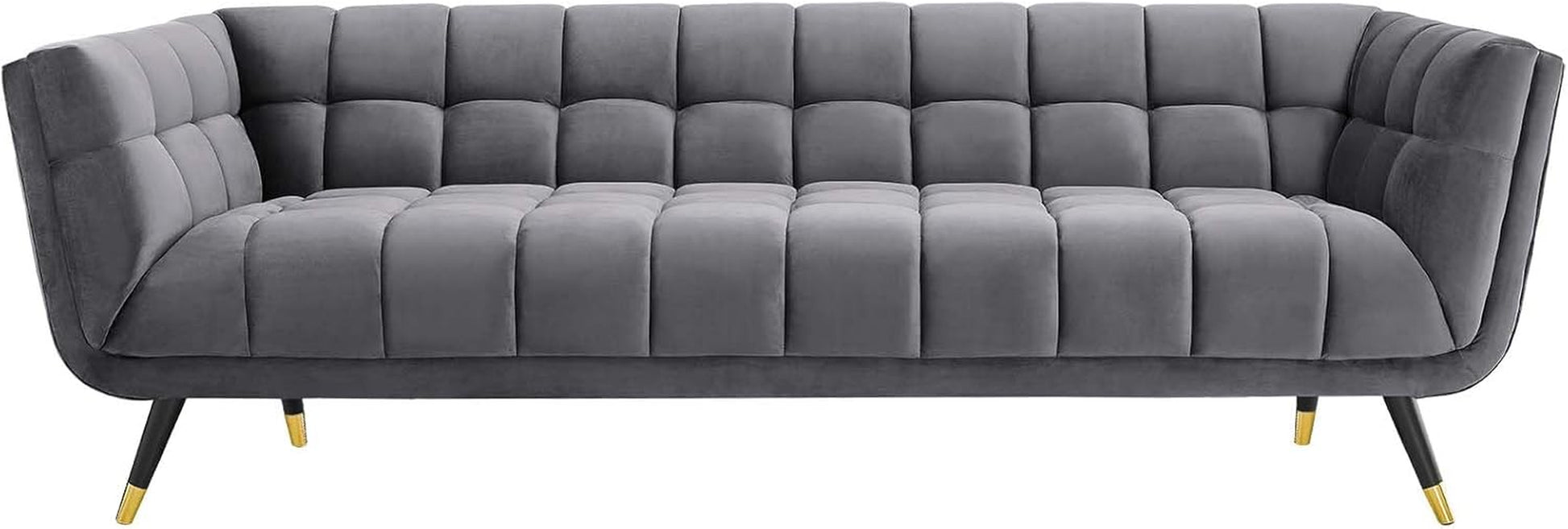 Adept Contemporary Mid-Century Modern Performance Velvet Upholstered Tufted Sofa in Gray