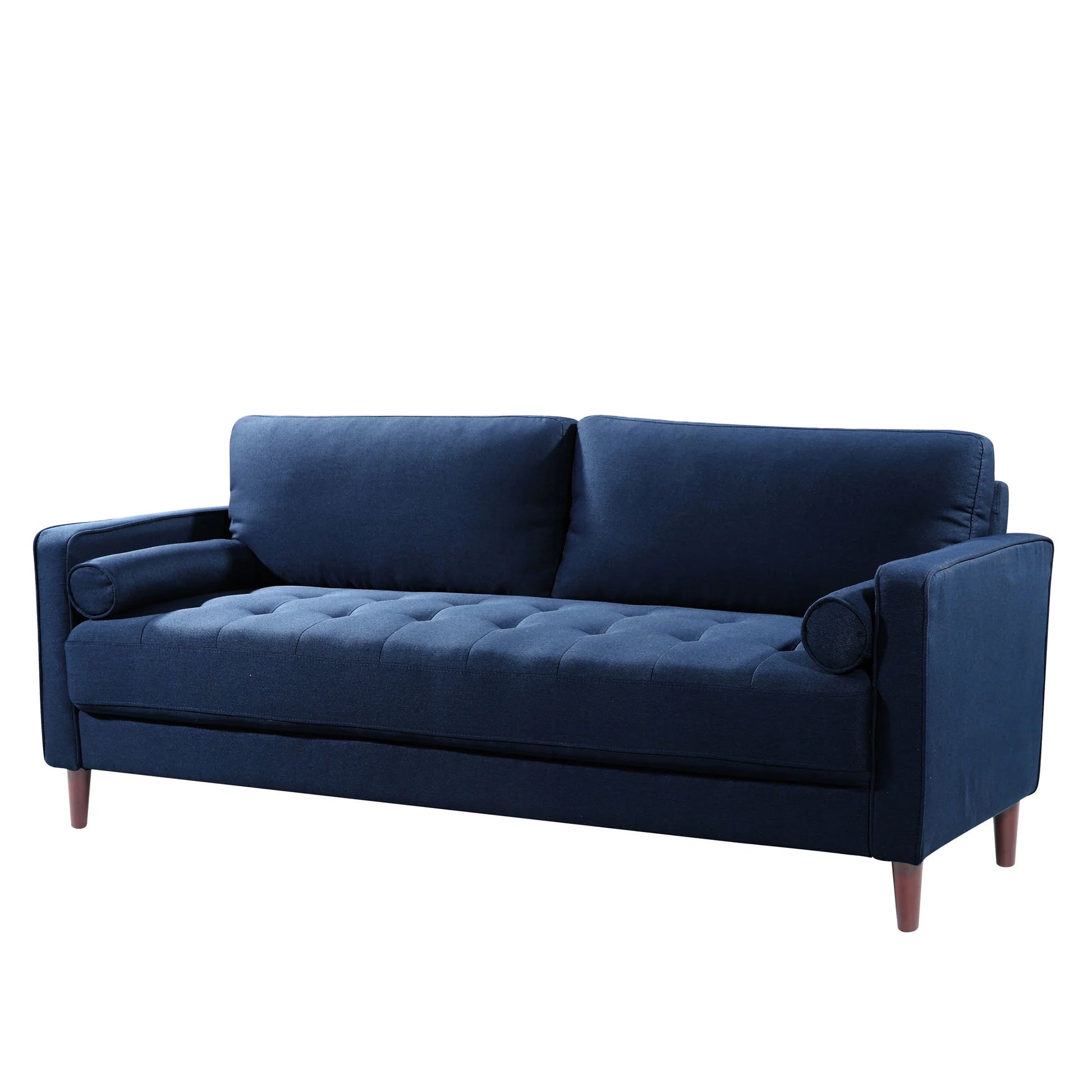 Lorelei Mid-Century Modern Cushion Back Upholstered Sofa, Navy