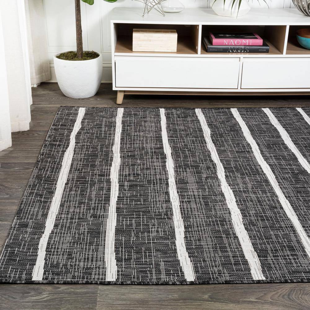 Colonia Berber Stripe Black/Ivory 8 Ft. X 10 Ft. Indoor/Outdoor Area Rug