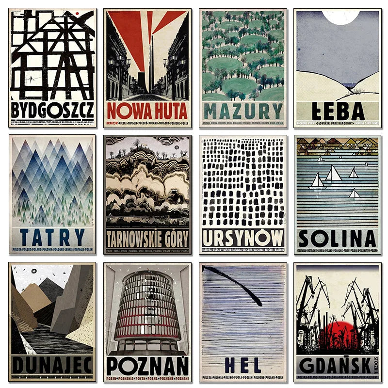 Vintage Poland City Posters Wall Art