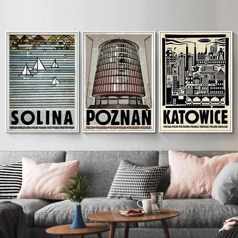 Vintage Poland City Posters Wall Art